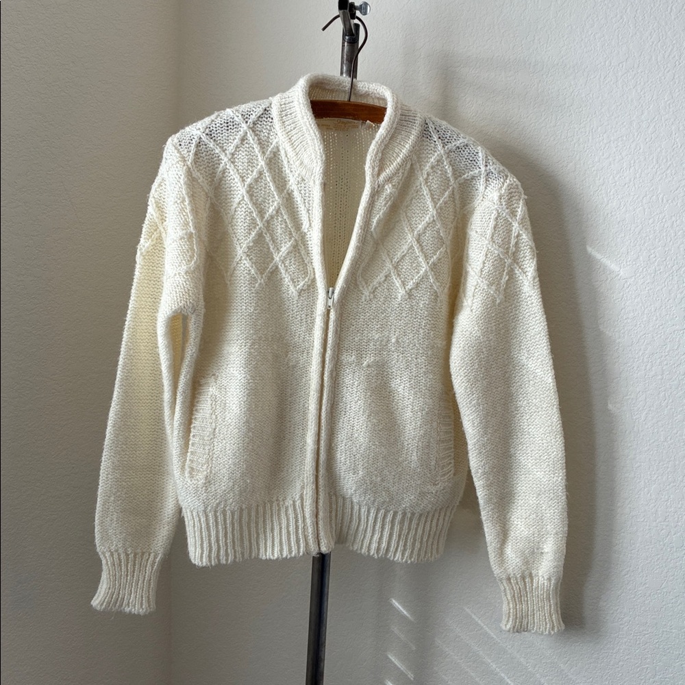 Vintage 70s sz M zipper cardigan eclectic grandpa grandma nordic librarian